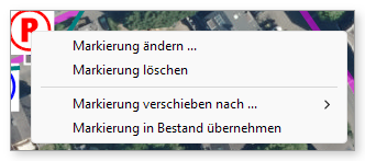 Kontextmenü einer Bodenmarkierung