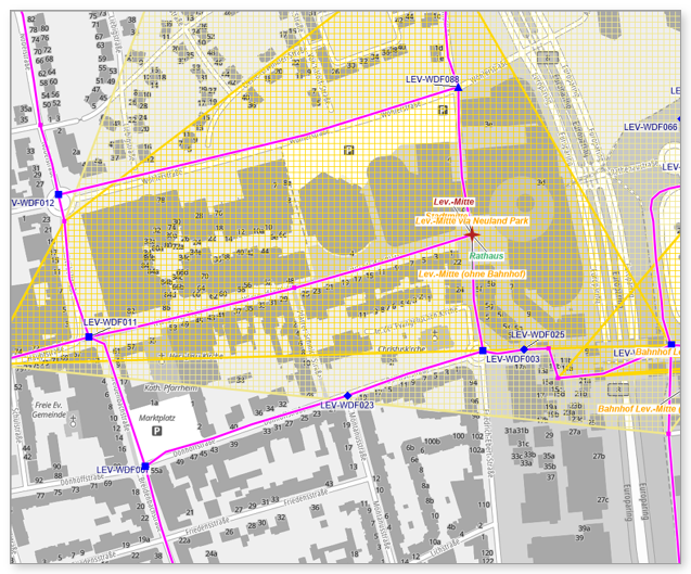 Ergebnis: Die Karte zeigt den Friedrich-Ebert-Platz in Leverkusen