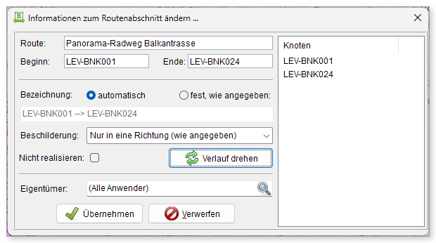 Informationen zum Routenabschnitt