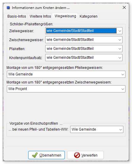 Registerkarte „Wegweisung“