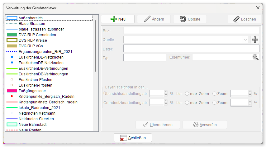 Verwaltung der Geodatenlayer