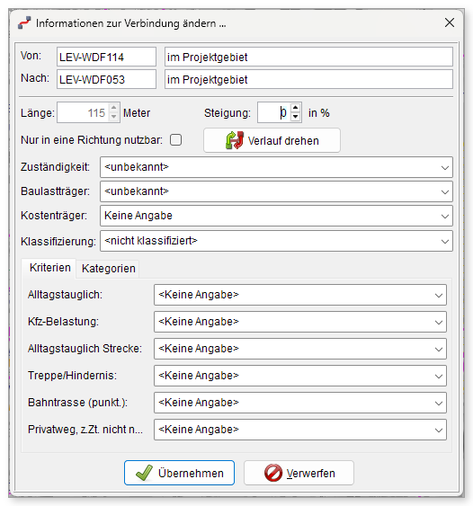 Informationen zur Verbindung, Registerkarte „Kriterien“