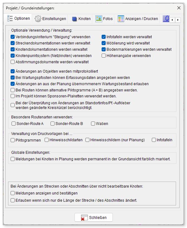 Grundeinstellungen, Registerkarte „Optionen“