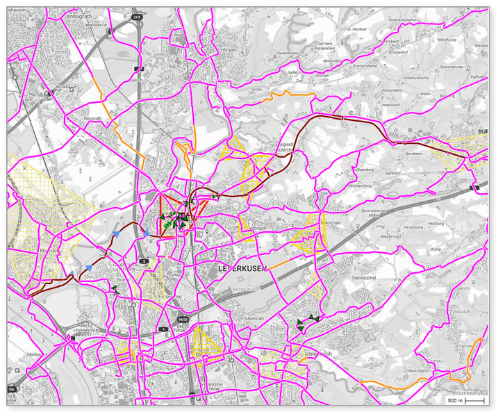 Die Route „Panorama-Radweg Balkantrasse“ (dunkelrot) in der Karte