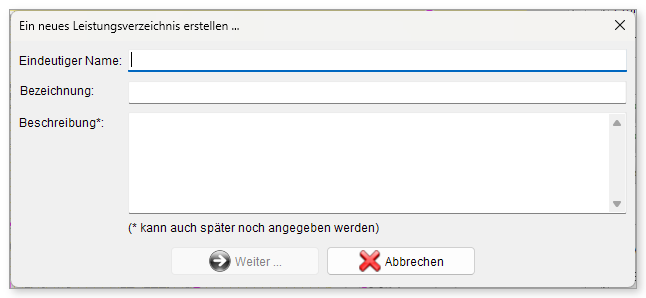 Ein neues Leistungsverzeichnis erstellen