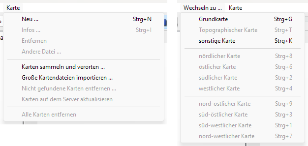 Die Menüs „Karte“ und „Wechseln zu …“ der Kartenverwaltung