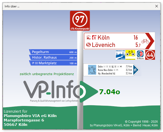 Info über VP-Info: Version 7.04o, zeitlich unbegrenzte Projektlizenz