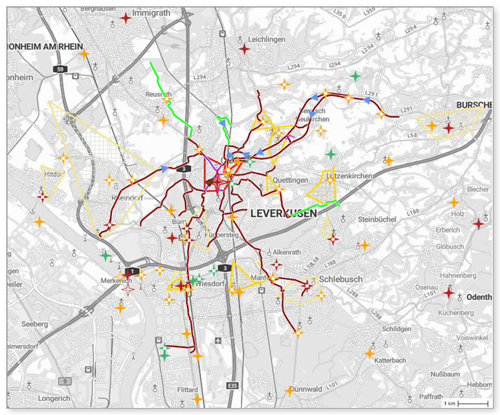 Die Zielspinne von „Opladen“ in der Karte