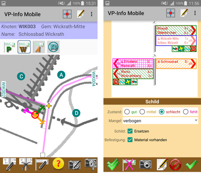 Wartung in VP-Mobile: Standortinformation und Zustandserfassung eines Schildes