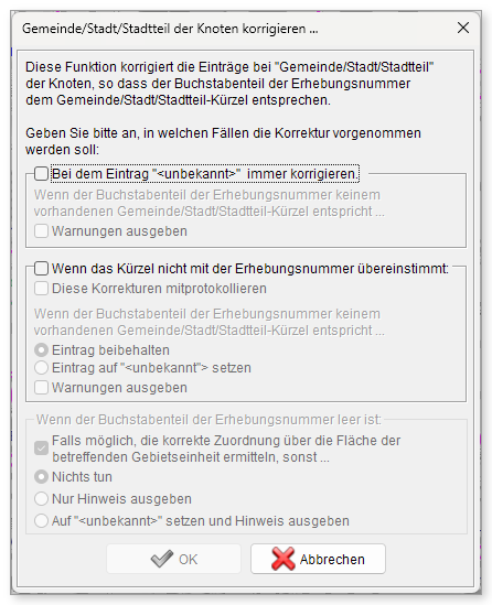 Gemeinde/Stadt/Stadtteil der Knoten korrigieren