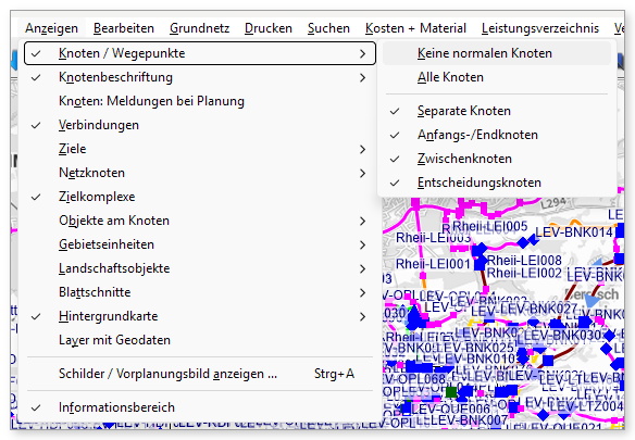 Anzeigen > Knoten / Wegepunkte