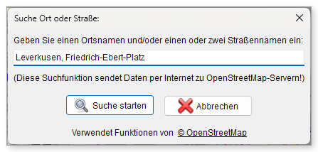 Dialog „Suche Ort oder Straße“