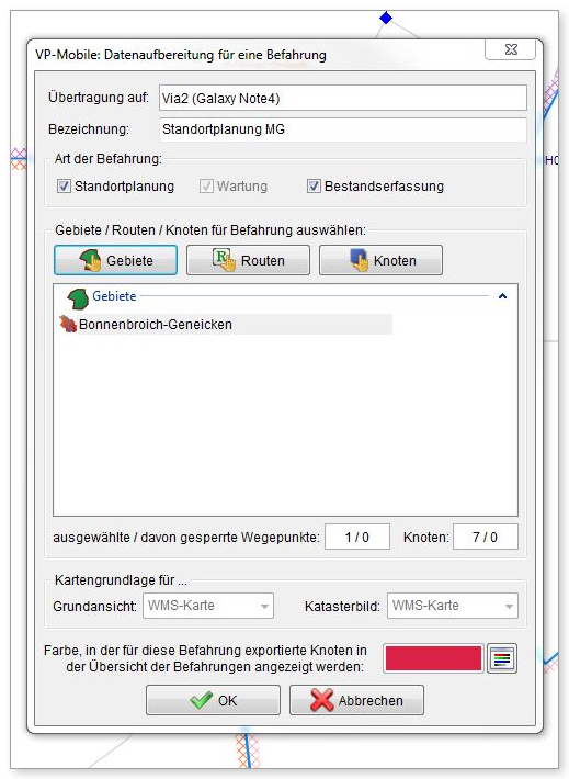 Datenaufbereitung für eine Befahrung (Abbildung aus einer früheren Programmversion)
