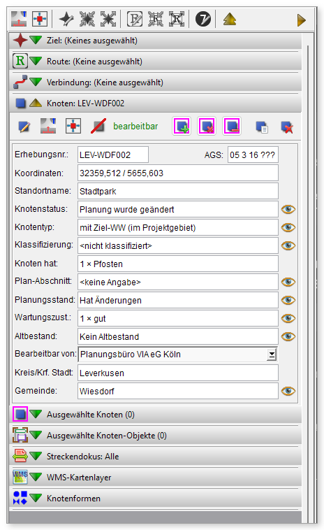 Informationsbereich mit aufgeklappter Kategorie „Knoten“